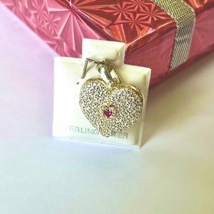 Opening Angle Wings Heart Necklace With Ruby Stone. 925 Stamp Sterling Silver